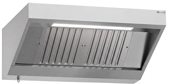GGM Gastro Wandhaube 1200 mm mit LED | Hochwertiger Edelstahl, einfache Reinigung, integrierte Fettfangrinne mit Ablasshahn, optimale Absaugung, langlebig