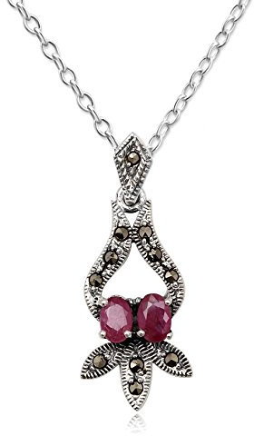EYS JEWELRY® Damen-Halskette 40 cm Jugendstil 35 x 14 mm Rubin Markasit 925 Sterling Silber rot im Etui Damenkette Anhänger