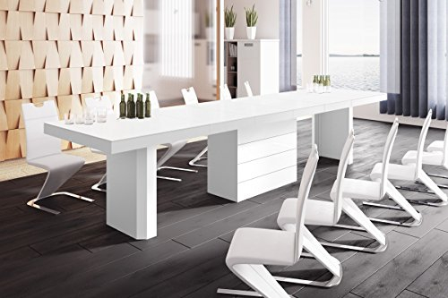 designimpex Design Esstisch HE-444 Weiß matt/Weiß Hochglanz ausziehbar XXL 160 cm bis 412 cm Esszimmertisch für 16 Personen Kitchentable Funktionstisch Ausziehtisch Esszimmer Tisch Esszimmermöbel