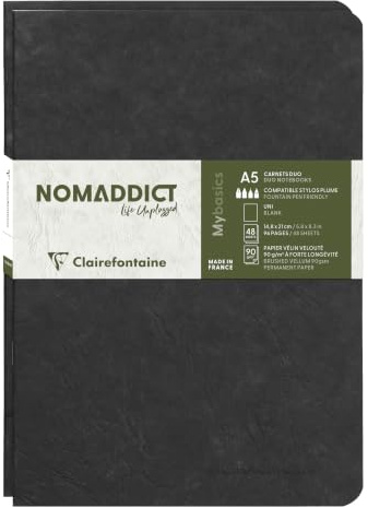Clairefontaine 733181C - Age Bag DUO Set aus 2 Notizheften 14,8x21cm , geheftet, 48 Blatt 90g, blanko Schwarz, 1 Set