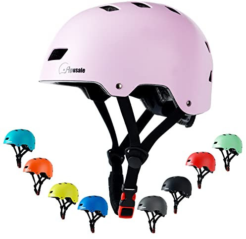 Apusale Bike Skateboard Helmet, Adjustable and Multi-Sport for Skate Scooter, 3 Sizes for Adult Youth Kids Toddler (Pink)