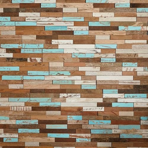 Parement bois de bateau recyclé 0,98 m2 brun et turquoise