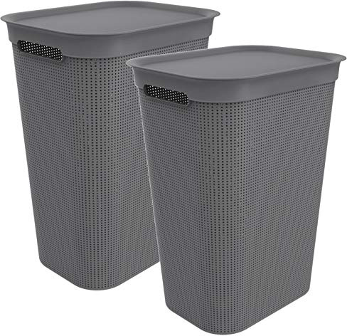 Rotho Brisen 2er-Set Wäschekorb mit Deckel 50 L Wäschesammler Anthrazit | Laundry Basket im 2er-Set, schmale Form, Deckel, Belüftungslöcher, aus robustem Kunststoff, einfach zu reinigen, anthrazit