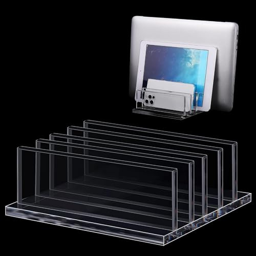 Frienda 4-Compartment Transparent Acrylic Vertical Laptop Stand, Can Accommodate with a Thickness of Less than 2 cm, Fits Most Laptop