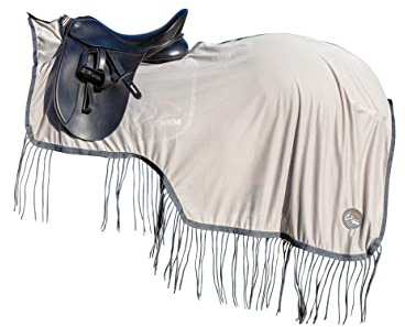 HKM Ride On Fly Sheet - Coperta di protezione leggera da mosche e insetti con frange | Materiale in poliestere resistente a strappo con chiusura a tocco