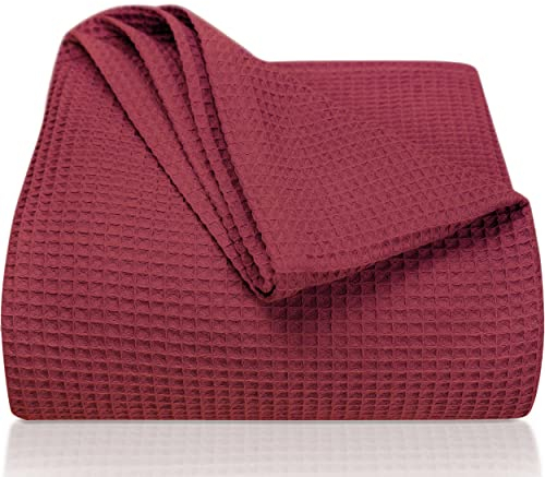 LAYNENBURG Copriletto 240 x 260 cm XXL - Waffle Pique 100% cotone - Coperta estiva leggera - Coperta di cotone come coperta da letto, coperta da divano, Coperta ariosa da divano (bordeaux)