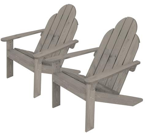 ECD Germany Adirondack-Stuhl 2er Set aus Tannenholz Massiv, 92,5x70x89 cm, Grau, Gartenstuhl mit Rückenlehne und Armlehnen, Ergonomischer Holzstuhl, Gartensessel, Relaxstuhl für Balkon, Garten, Strand