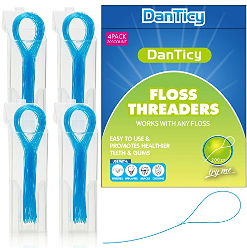 Floss Threaders, Deep Clean Dental Floss Threader for Braces, Bridges, and Implants 200PCS(4Pack),Blue