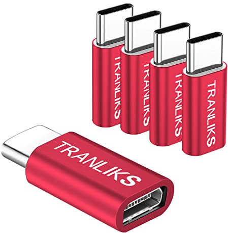 TRANLIKS Adaptateur Micro USB vers USB C, 5 Pack Micro USB Female vers Type C mâle pour Le Chargement et la synchronisation des données – Rouge
