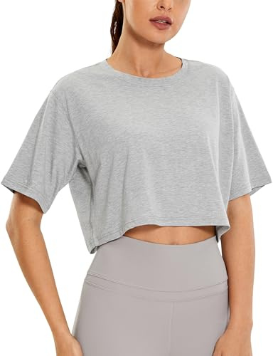 CRZ YOGA Tränings-T-shirt i Pima-bomull för kvinnor Kortärmad löpartröja Casual Athletic Tee Ljungad mellangrå XL