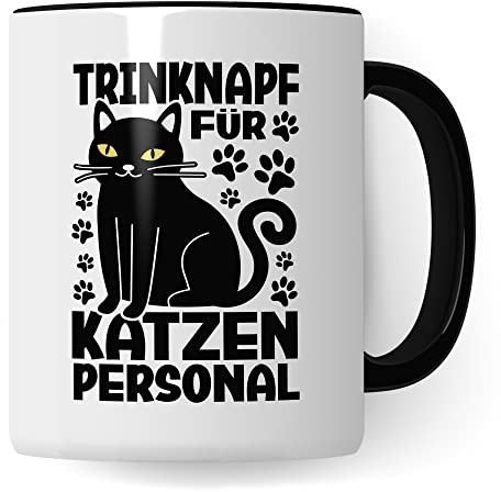 Katzen Tasse Kaffeetasse Humor Kaffee-Becher mit Spruch Katze Witz Katzenmama Trinknapf für Katzenpersonal Trinknapf Geschenk Geschenkidee für Katzenliebhaber Katzentasse Tasse Büro (Weiß/Schwarz)