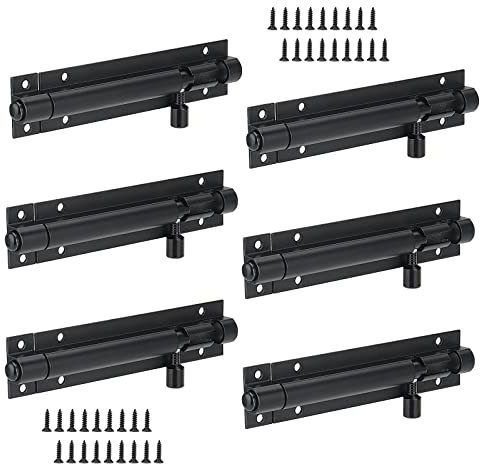 ZEONHAK 6 pernos de puerta negros de 4 pulgadas, pernos de torre de 100 mm con tornillo para puertas de puertas