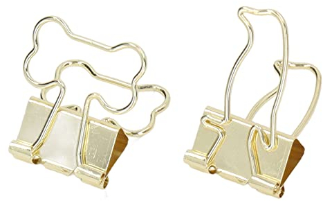 30 Stück Foldback Klammern 20mm Mini Binder Clips mit Aufbewahrungsbox, Gold Knochen und Pinguin Muster Griff Büroklammern Metall Papierklammern für Büro, Schule