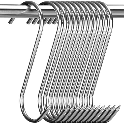 12 Pcs Stainless Steel Meat Hooks, 8 Inch S Shaped for Hanging Bacon, Sausage, Smoking, Drying, Grilling BBQ