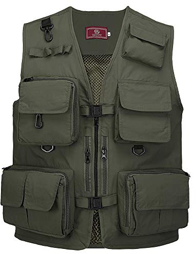 HUIOP Gilet de Photographie de Pêche été Multi-Poches en Maille à Séchage Rapide