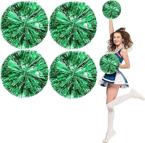 SHANJIA Cheer Pom Pom,4 Stück Metallischer Cheerleader,Cheerleader Pompons Handblumen zum Sport Cheers Ball Dance Kostüm Nacht Party Team Spirit (30cm, Grün)