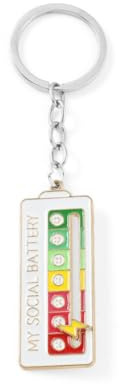 HADWAO My Social Battery Keychain Funny Interactive Mood Tracker Metal Keyring Social Battery Badge Keychain Keyring Key Holder for Men Women Gift