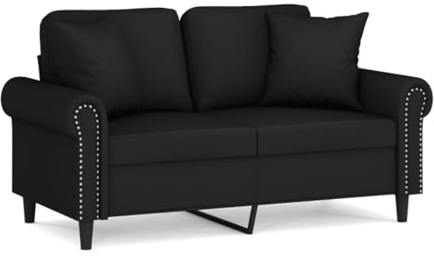 vidaXL Sofa 2 Sitzer, Couch mit Zierkissen, Liegesofa für Wohnzimmer, Polstersofa Sessel Relaxsofa Loungesofa Relaxcouch, Schwarz Samt