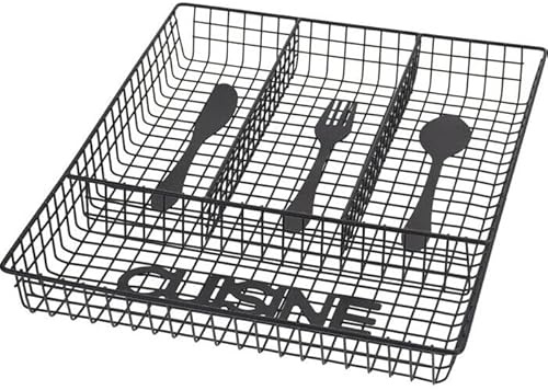 Portaposate CUISINE da Cassetto 4 Scomparti, Organizer per Posate da Cassetto da Cucina, Porta Posate per Cucchiai, Forchette, Coltelli, Cucchiani, Utensili, Nero, 26x32 cm