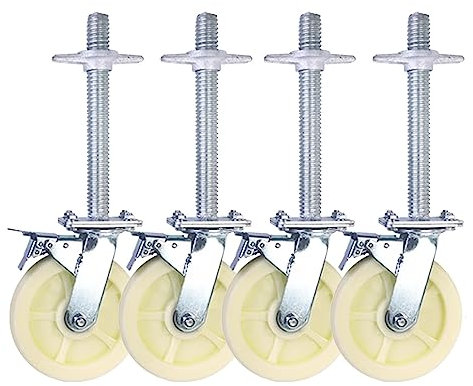 Ruedas con vástago roscado de 6/8, Paquete de 4 Resistentes con Ruedas con rodamiento de Bloqueo, Ruedas industriales de Nailon, Ruedas giratorias para carros y Andamios, Capacidad 750 kg