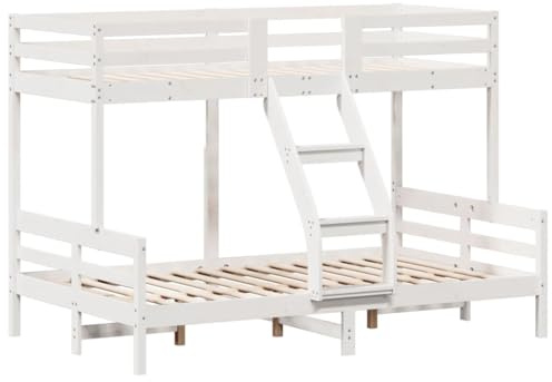 vidaXL Våningssäng 90x200/120x200 cm vit massiv furu, säng, sovrumsmöbel, sängstomme, sängar, sovrumsmöbler, sängbotten, loftsäng