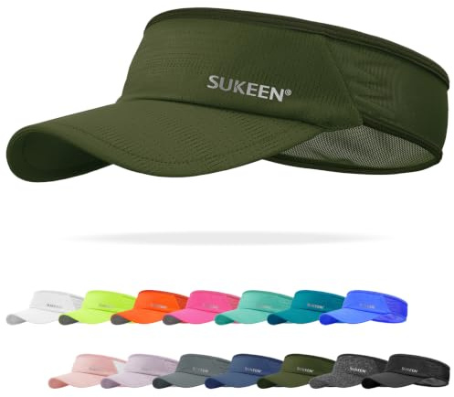 Sukeen Sports Sun Visor Men Women Lightweight Packable Cooling Stretchy Visor Hat for Running, Tennis, Golf, Army Green, One size