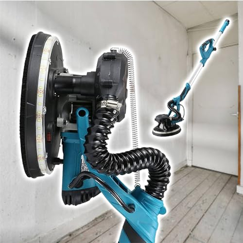 Eastnmythet Einziehbarer Wandschleifer für gestrichene Wände, Trockenbaupolierer mit langem Griff, Wandschleifer mit Staubabsaugung und LED-Umrandungslicht,Drywall Sander