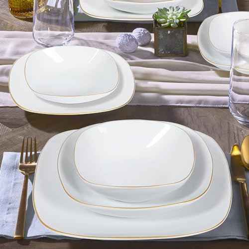 Vajilla completa y exclusiva de Porcelana de 24 Piezas - Güral Porselen Mimoza Oro –Para 6 personas