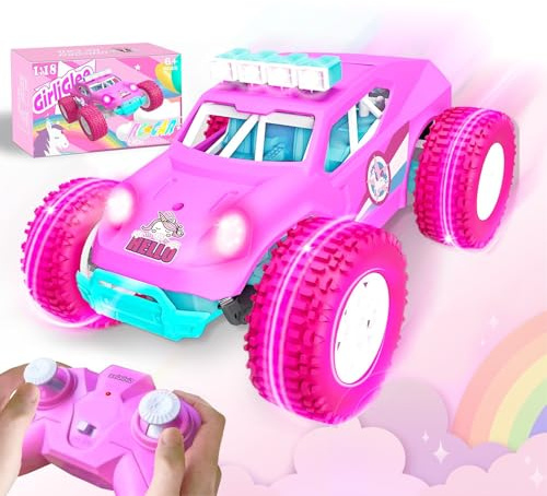 GirliGlee Macchina Telecomandata per Bambini,1/18 Unicorno LED Auto Telecomandata con 2 Batterie,Regalo Bambina 5 6 7 8 10 Anni,Giocattoli Giochi Bambina 6 7 8 Anni Femmina,Unicorno Regalo