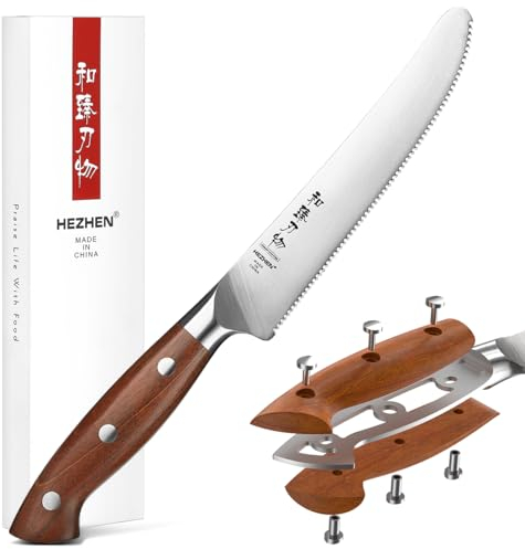 HEZHEN Acciaio Inox Coltelli da Formaggio, Cheese Spreads Cuchillo Seghettato para Taglio del Formaggio del Burro, Formaggio Spalmabile Lama Dentellata，Coltello da Colazione