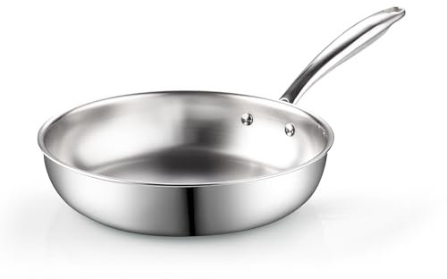 Cook N Home 12-inch Stainless Steel Frying Pan, Tri-Ply Clad 18/10 Stainless Steel Skillet Sauté Cooking Fry Pan, Induction Cookware, Silver