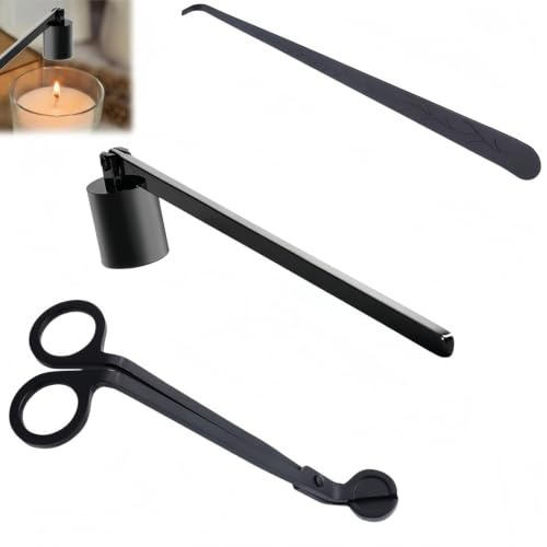 VZU Kerzenlöscher-Werkzeug-Set, Löschabdeckung und Löschhaken und Löscher, Kerzendochtschneider, Werkzeug-Set für alle Kerzen (schwarz), 3-teilig