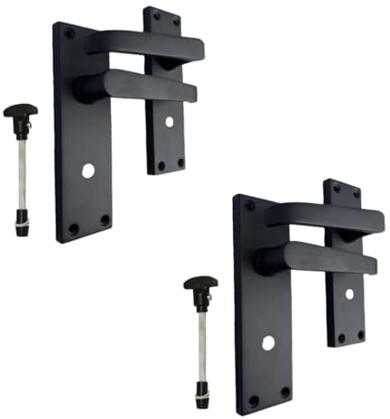 Epsom Door Handle Victorian Straight Bathroom Handles and 3 Lever Mortise Sash Lock Matt Black Door Handles Back Plate 150 x 42mm (2 Pair of Bathroom Handles)