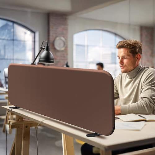 DECOLAB Desk Dividers, Movable Privacy Partition Panel for Students, Office, Home, Shop, Freestanding, Scratch Resistance, 48x18, Caramel