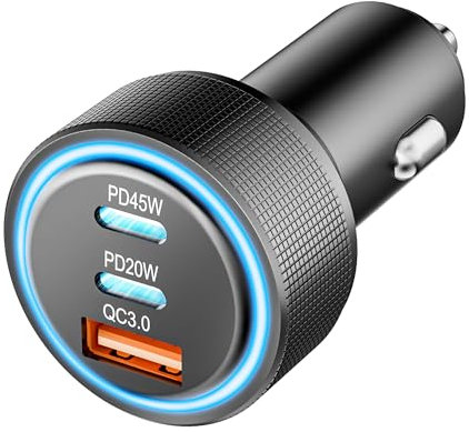 USB C Car Charger Adapter, 65W 3 Port Cigarette Lighter USB Charger with QC3.0 & PD Type C Fast Charging 12V/24V USB Socket Adapter Automobile Accessories for iPhone Samsung Galaxy iPads Car Devices