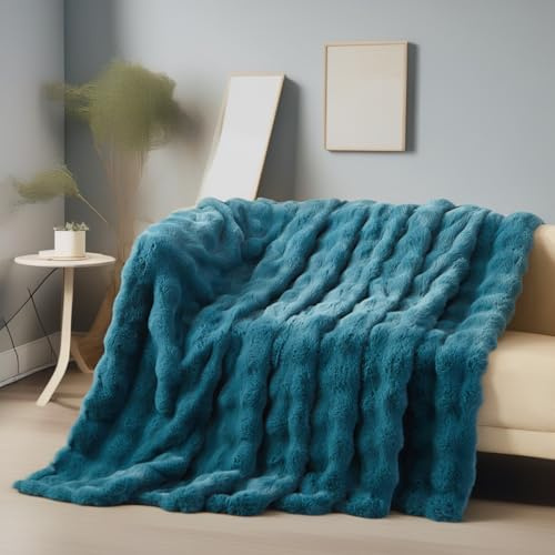 Boqingzhu Kuscheldecke Petrol Blau 220×240cm Flauschig Warm Weich Dick Sofadecke Couchdecke Wohnzimmer Decke Plüschdecke