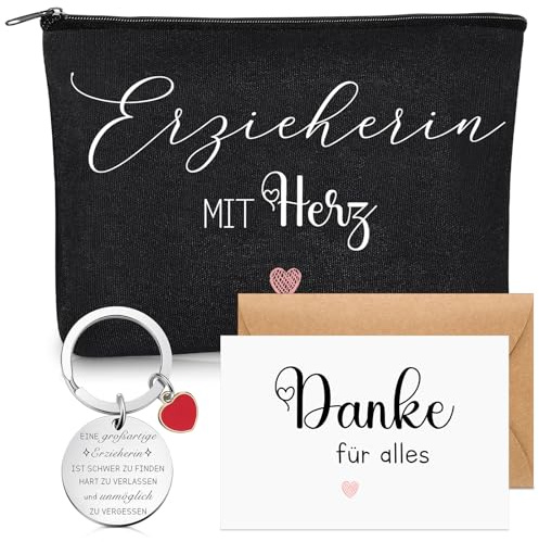 Clabby Abschiedsgeschenk für Erzieherin inklusive 1 Kulturbeutel für Lehrer 1 Schlüsselanhänger mit Anhänger 1 Dankeskarte und 1 Umschläge Dankeschön Geschenke für Pädagogen Tagesmutter