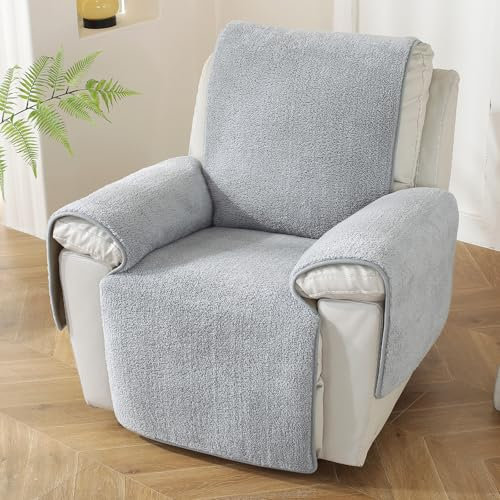 Royhom Dicker Lammfellbezug Sofa Überzug 1 Sitzer, Sofaschoner rutschfest für Leder-Couch, Waschbar, Superweicher Sofabezug, Hellgrau Couch Überzug für Kinder und Haustiere (Hellgrau, 1 Sitzer)