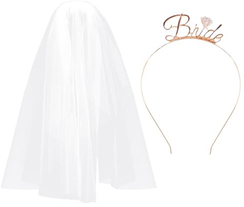DINSOAVR Kopfschmuck, Tüll, Hochzeitsschleier, Stirnband für Braut, weiß, Brautschleier, Hochzeit, Party, Braut, Kopfschmuck, Verlobung, Event, Diadem, Haarreif