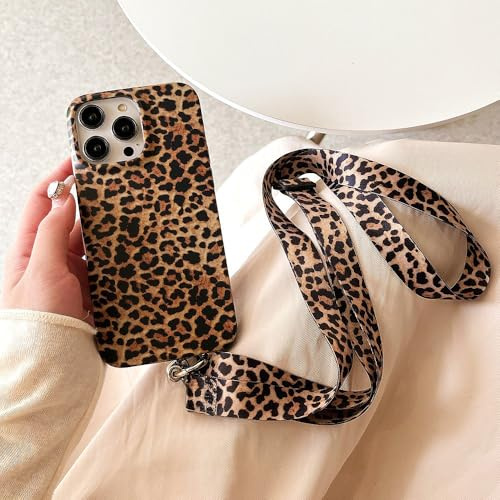 FIFTHAVE Handykette Kompatibel mit iPhone 13 Necklace Hülle mit Band Leopard Schutzhülle 6,1,Leopard Lanyard iPhone 13 Case mit Kordel zum Umhängen Cute Silikon Hülle Bumper Cover