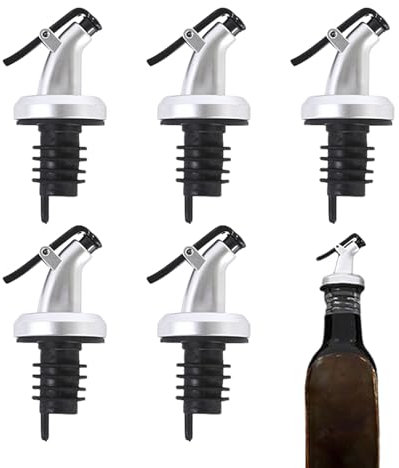 CAIKAILIOR 5 vertedores para botellas de aceite, vertedor de botellas con tapa, vertedor de aceite con junta de goma, dosificador para botella de aceite, jarabe, aceite de oliva, aguardiente, para