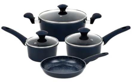 Herzberg Batterie de Cuisine 7 Pièces Antiadhésive HG04685, Bleu | revêtement antiadhésif, rétention de chaleur, poignées ergonomiques, facile à nettoyer, tous feux