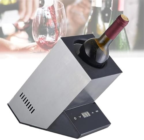 LwiftGal Wine Chiller Electric, Single Bottle Wine Cooler in Stainless Steel, Wine Bottle Chiller, Rapid Beverage, Champagne, Drink Chiller, Gifts for the Wine Lover,Silver