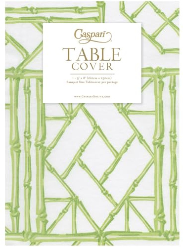 Caspari Paper Linen Table Cover – Bamboo Screen Design in Moss Green, Rectangular 60” x 96” – Cloth-Like Texture, 100% Cotton, Disposable & Eco-Friendly – 1 Per Pack