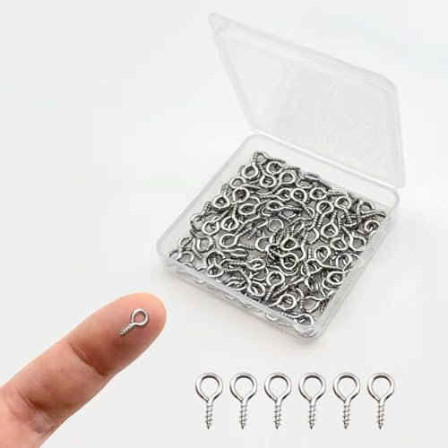 Juliyeh 100Pcs Screw Eye Pins Hooks Threaded, Silver Mini Stainless Steel Eye Bolts Eye Screw Hooks, for Jewelry Making Findings DIY Crafts（4 * 8mm）