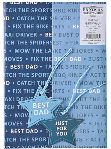 Design By Violet Hell- und Dunkelblaues Geschenkpapier für Vatertag, Vater, Geburtstag, Anlässe, Geschenke – 2 Bögen & 2 Geschenkanhänger – Best Dad, Just For You, Vater – 50 cm x 70 cm