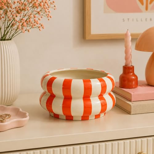 matches21 HOME & HOBBY Dekoschale bunt gestreift, orange weiß in Ø 15 x 8 cm - Moderne Keramik Schüssel als Wohnzimmerdeko