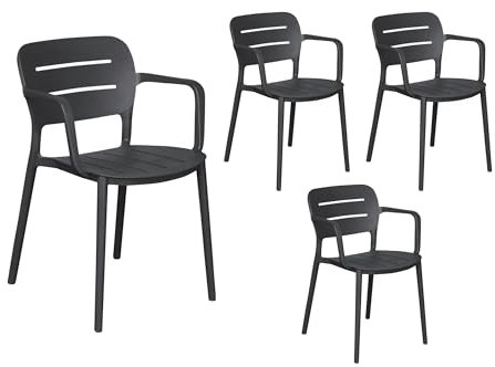 LC Garden Veti Stapelstühle 52,5x53x79cm Gartenstühle Terassenstühle Bistrostühle (Anthrazit, 4er Set)