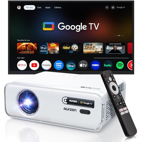 Aurzen Eazze D1G con Google TV proiettore 4k smart tv nativo videoproiettore da esterno Full HD 1080P con DoIby Audio, messa a fuoco automatica e Keystone mini wifi bluetooth video proiettore