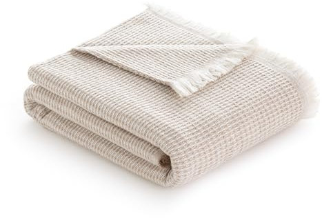 Todocama - Coperta in cotone extra morbida con motivo GOFRE, copriletto multiuso quattro stagioni per divano, letto, federa decorativa e coperta in pile, (beige sabbia, 120 x 180 cm)